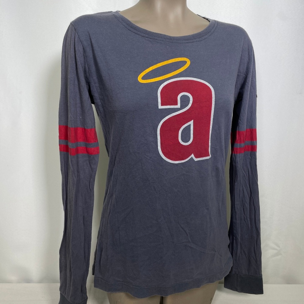 Los Angeles Angels Red Jacket Gray Retro Logo Longsleeve T-Shirt Women's LARGE - Picture 5 of 9